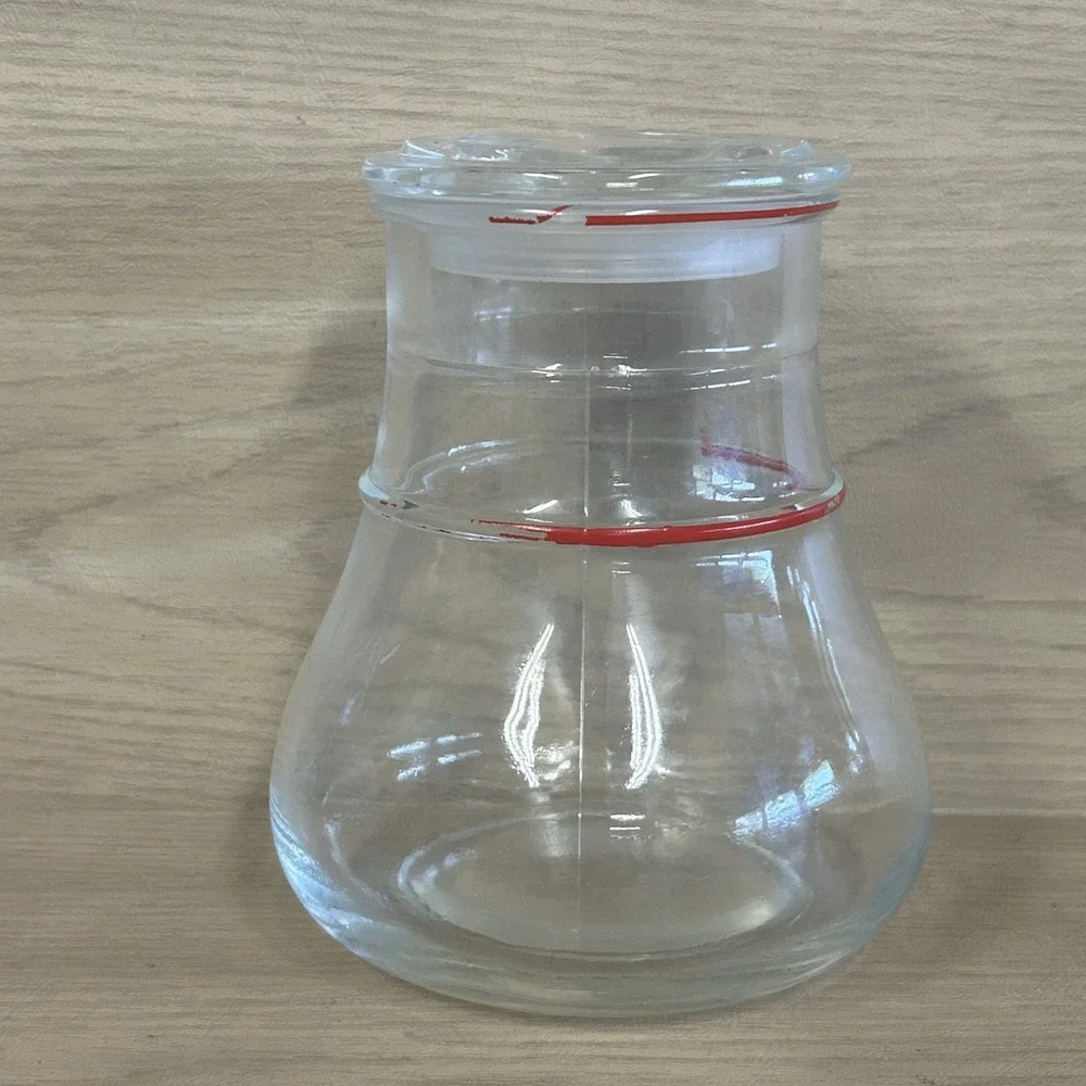 Verreries Du Gier Glass Canister France Juice Jar Flower shaped Lid Clear / Red